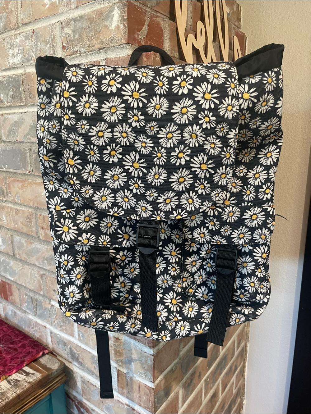 Black Daisy Print Backpack - Women Bags